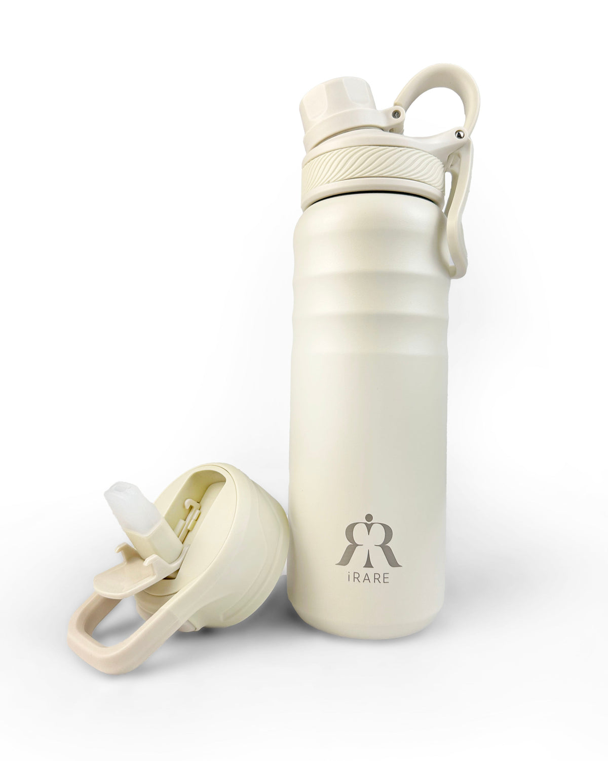 iRARE stainless steel bottle in cream, 24 oz front view