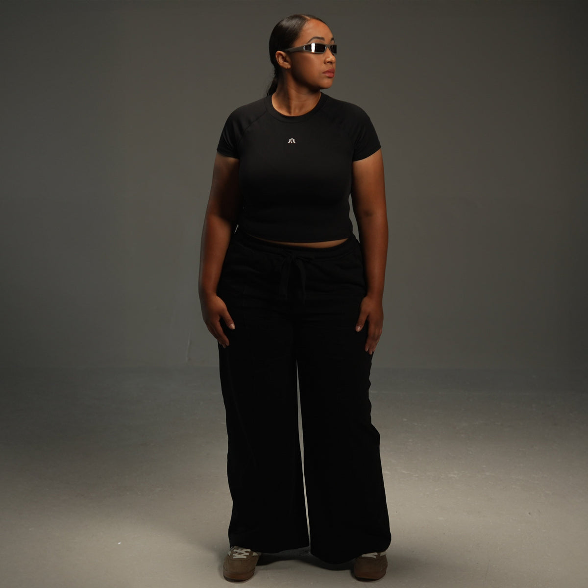 iRARE wide-leg sweatpants in black, styled look