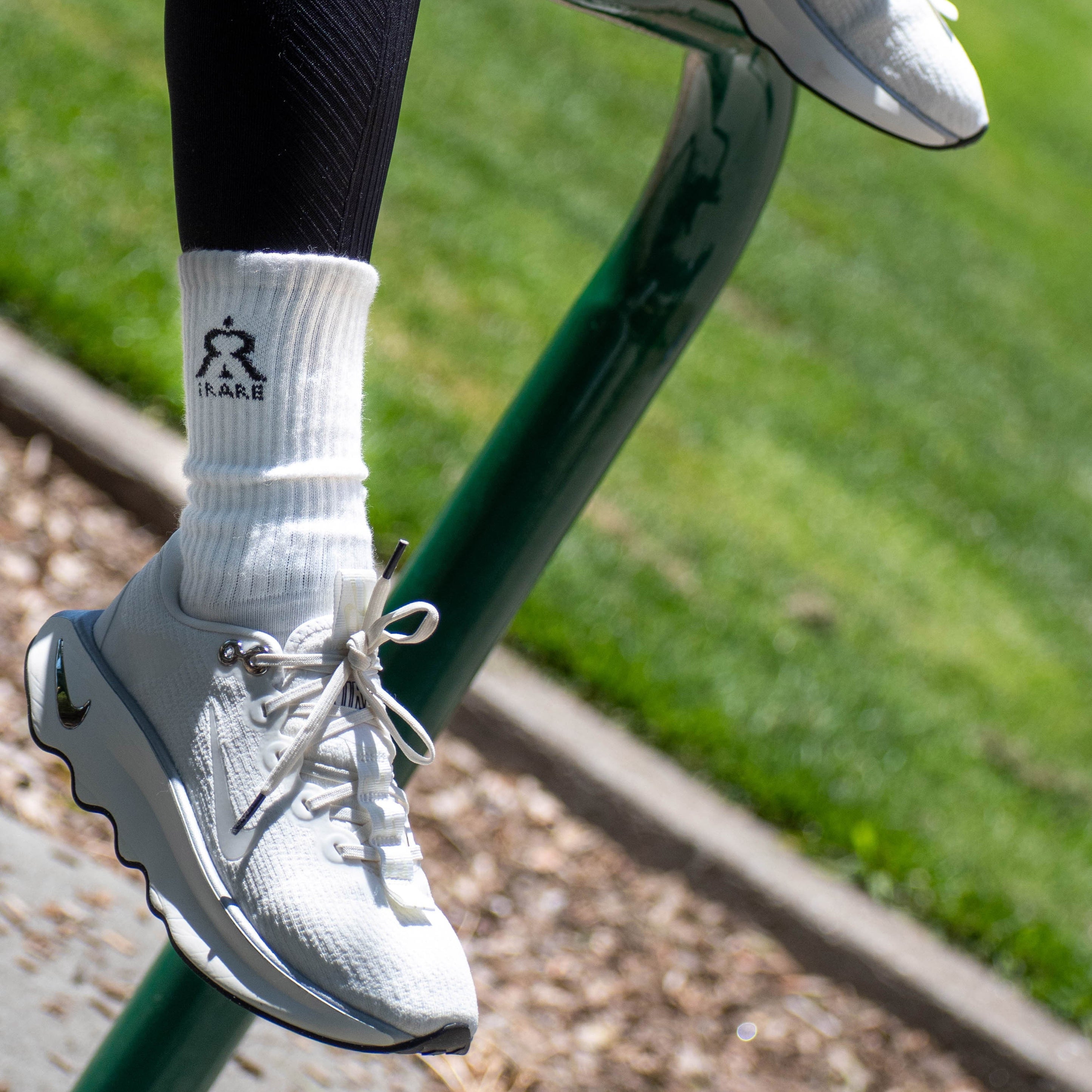 crew socks on-model with shoes, outdoor shot