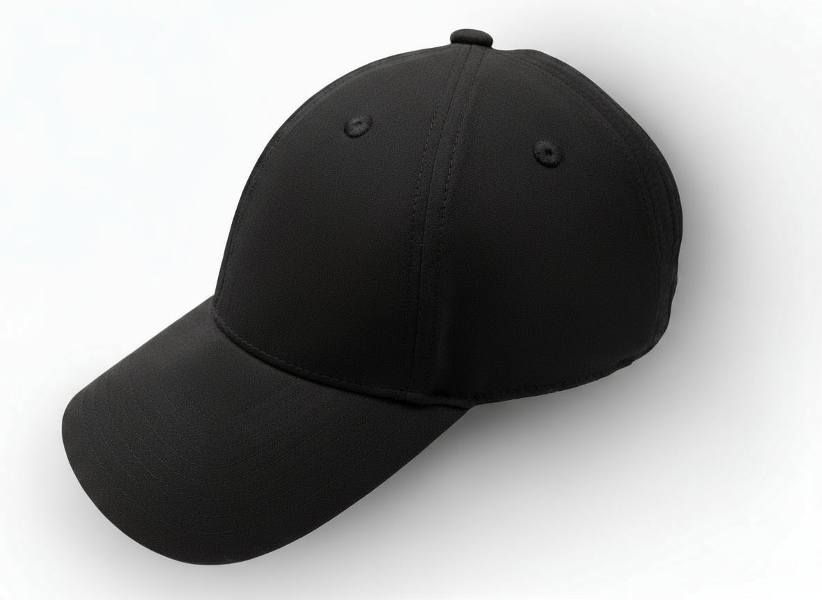 black ponytail cap, left side view