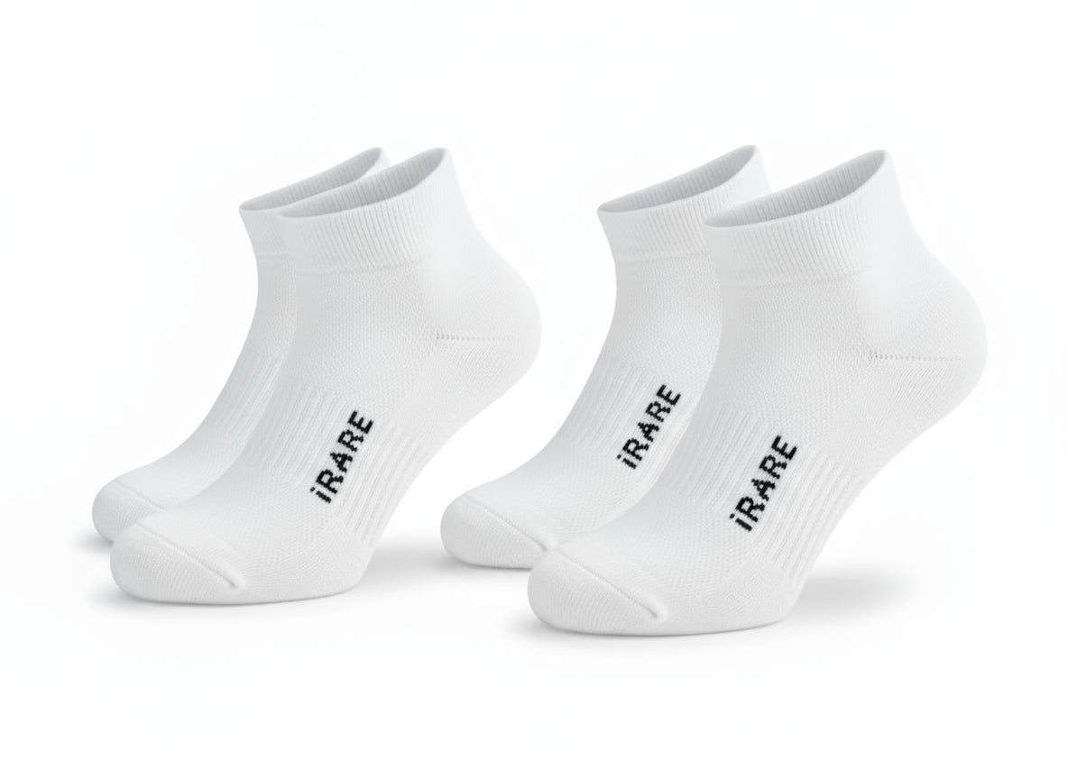 iRARE unisex ankle socks in white, product pair view