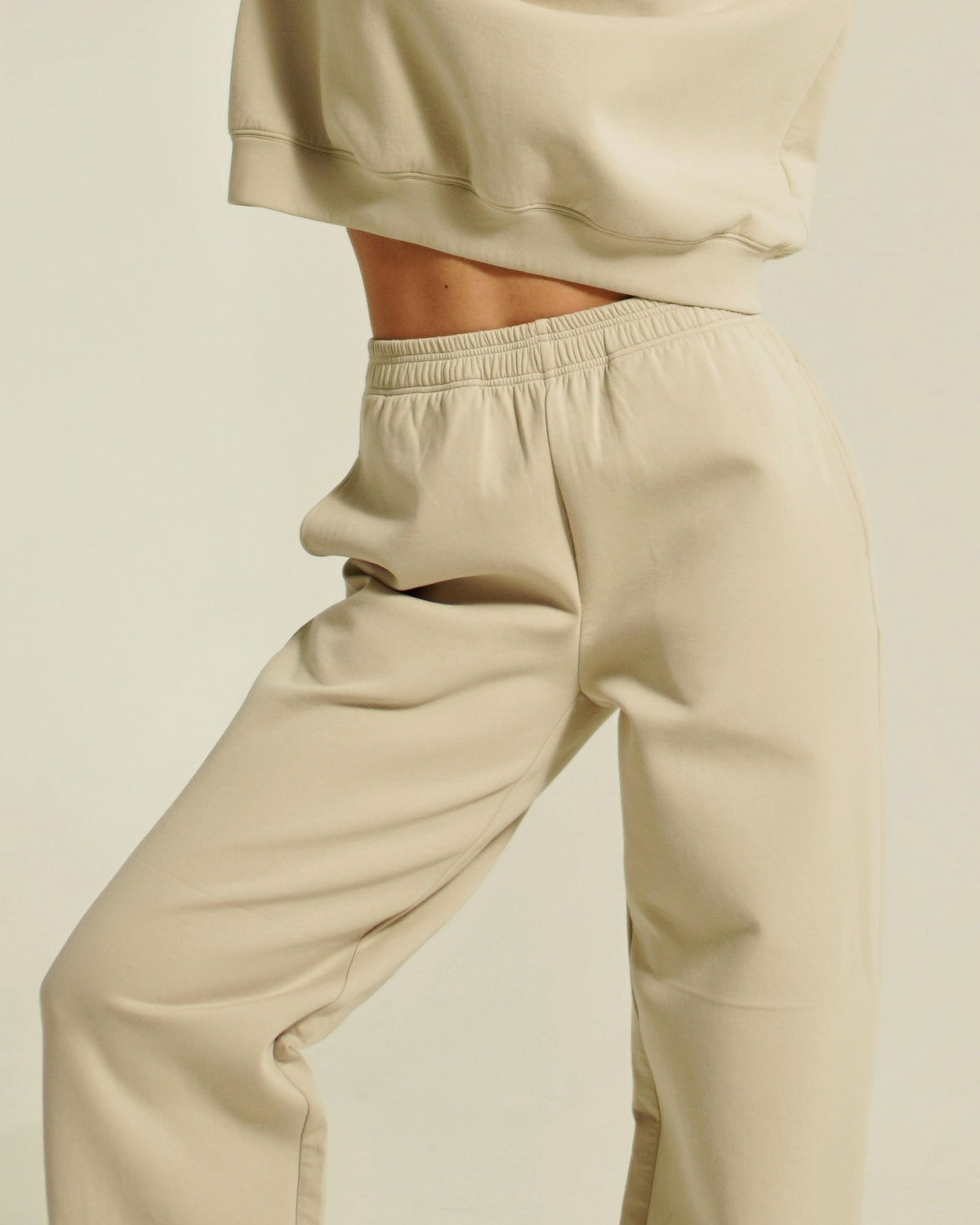 Front elastic waistband detail of Women's FORM Jogger in light taupe