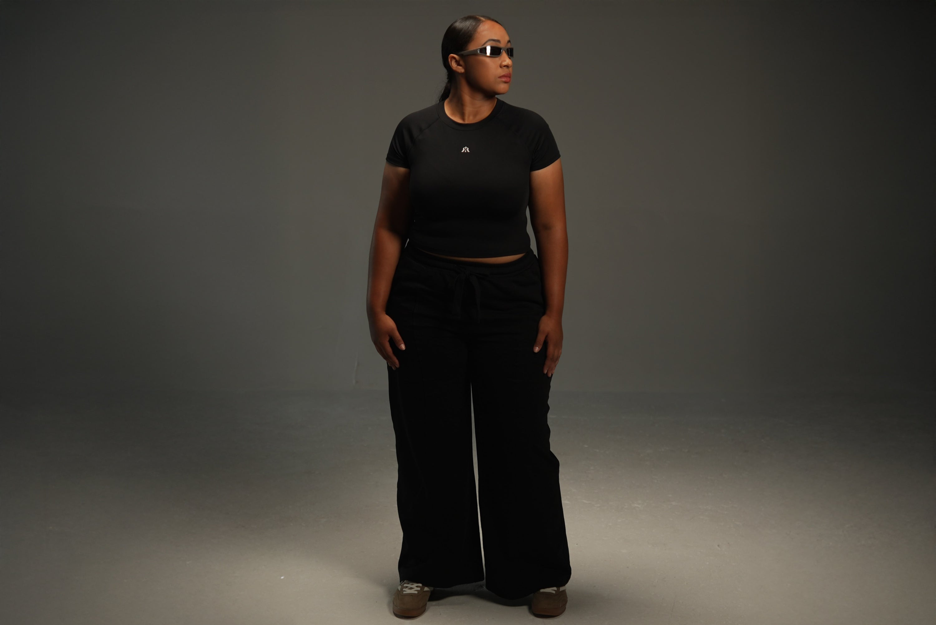 iRARE wide-leg sweatpants in black, styled look