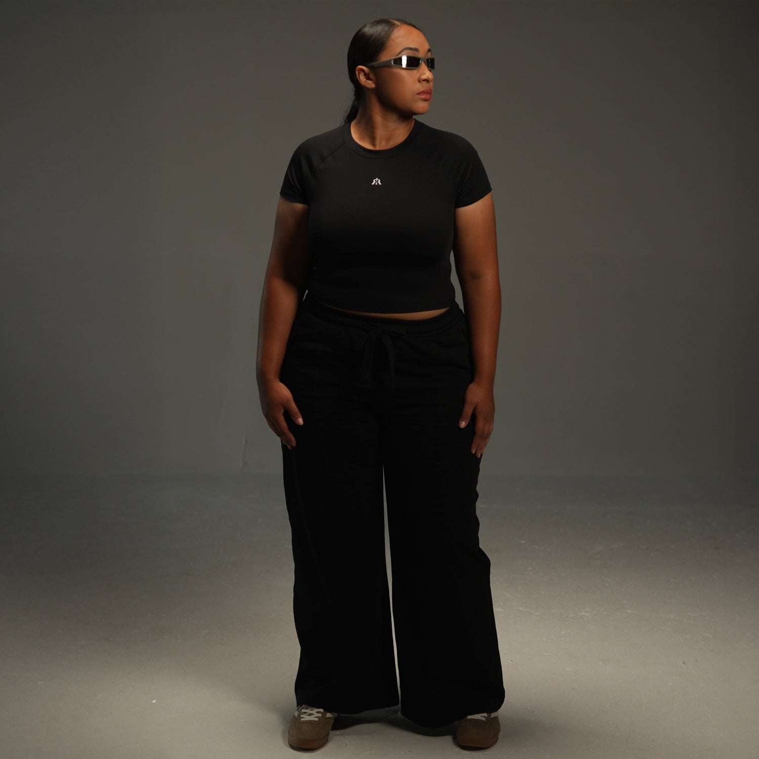 iRARE wide-leg sweatpants in black, styled look