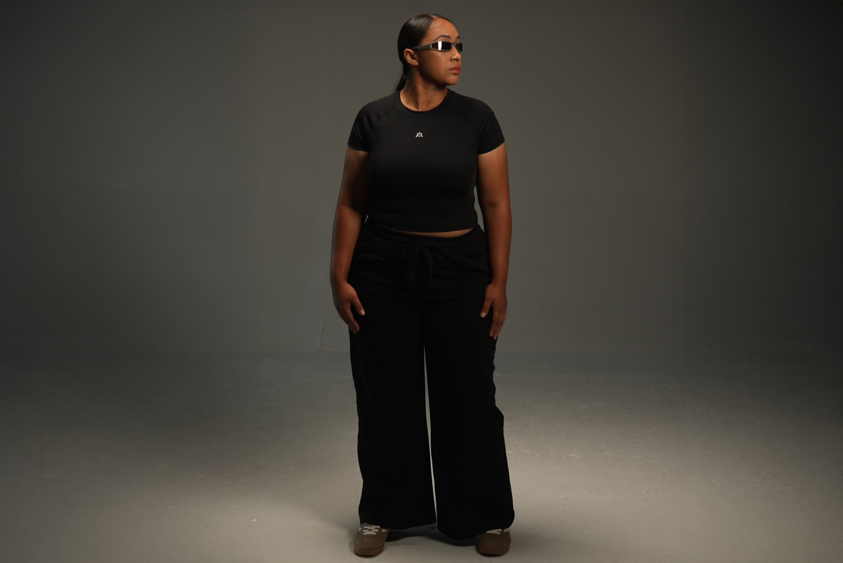 iRARE wide-leg sweatpants in black, styled look