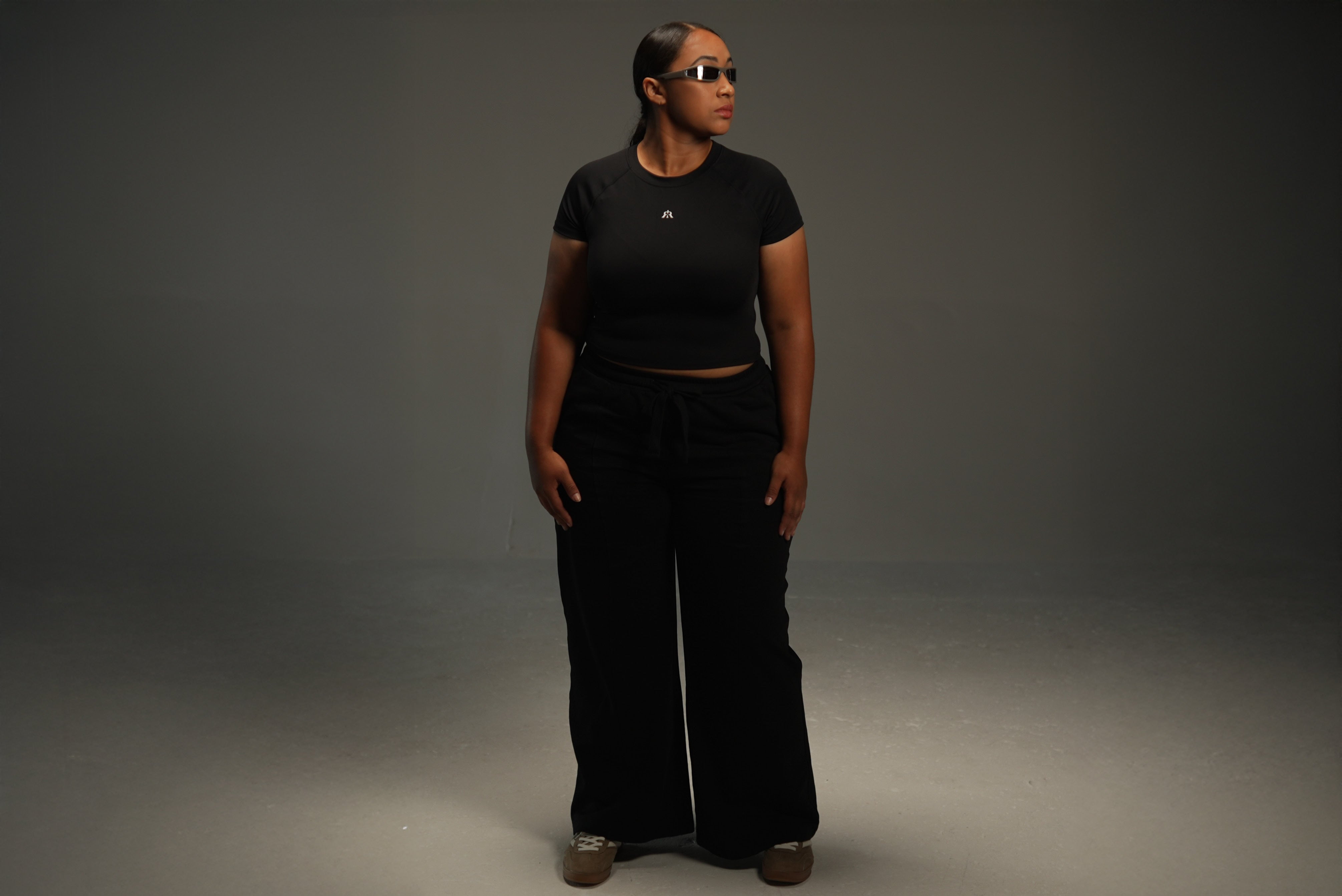 iRARE wide-leg sweatpants in black, styled look