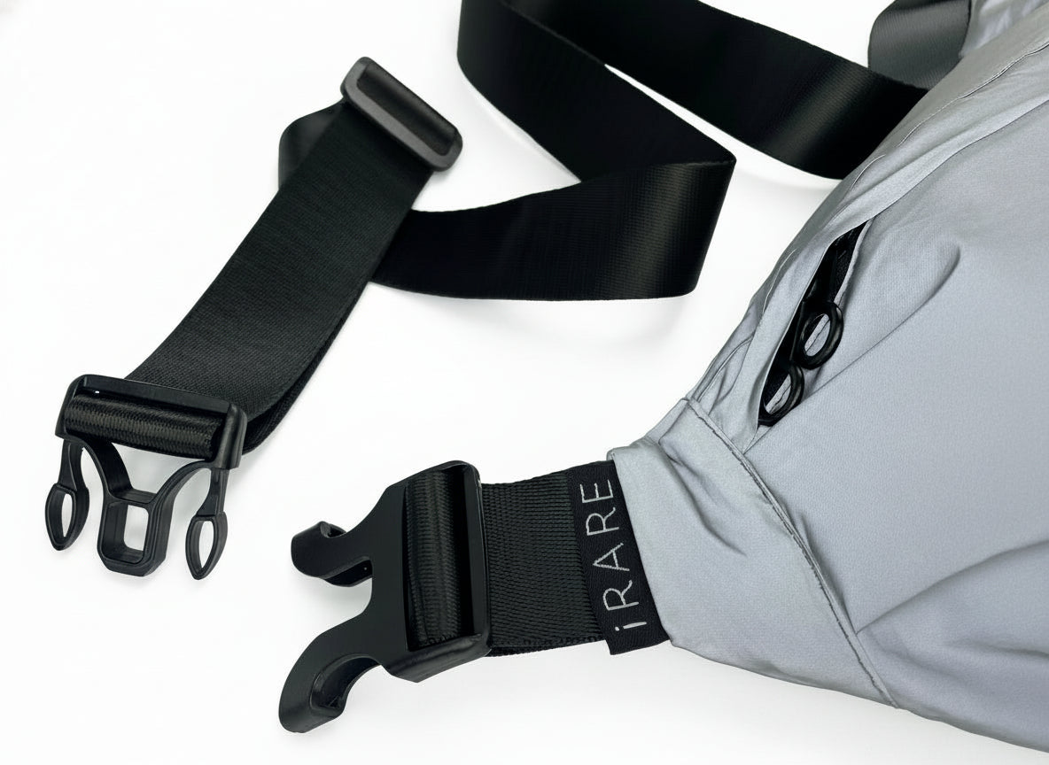 large crossbody sport bag strap unbuckled showing logo detail