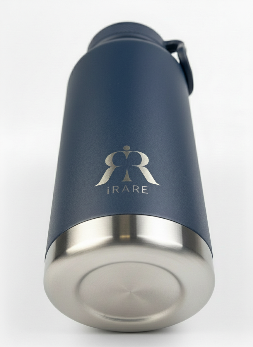 stainless steel bottle in navy, 32 oz bottom view