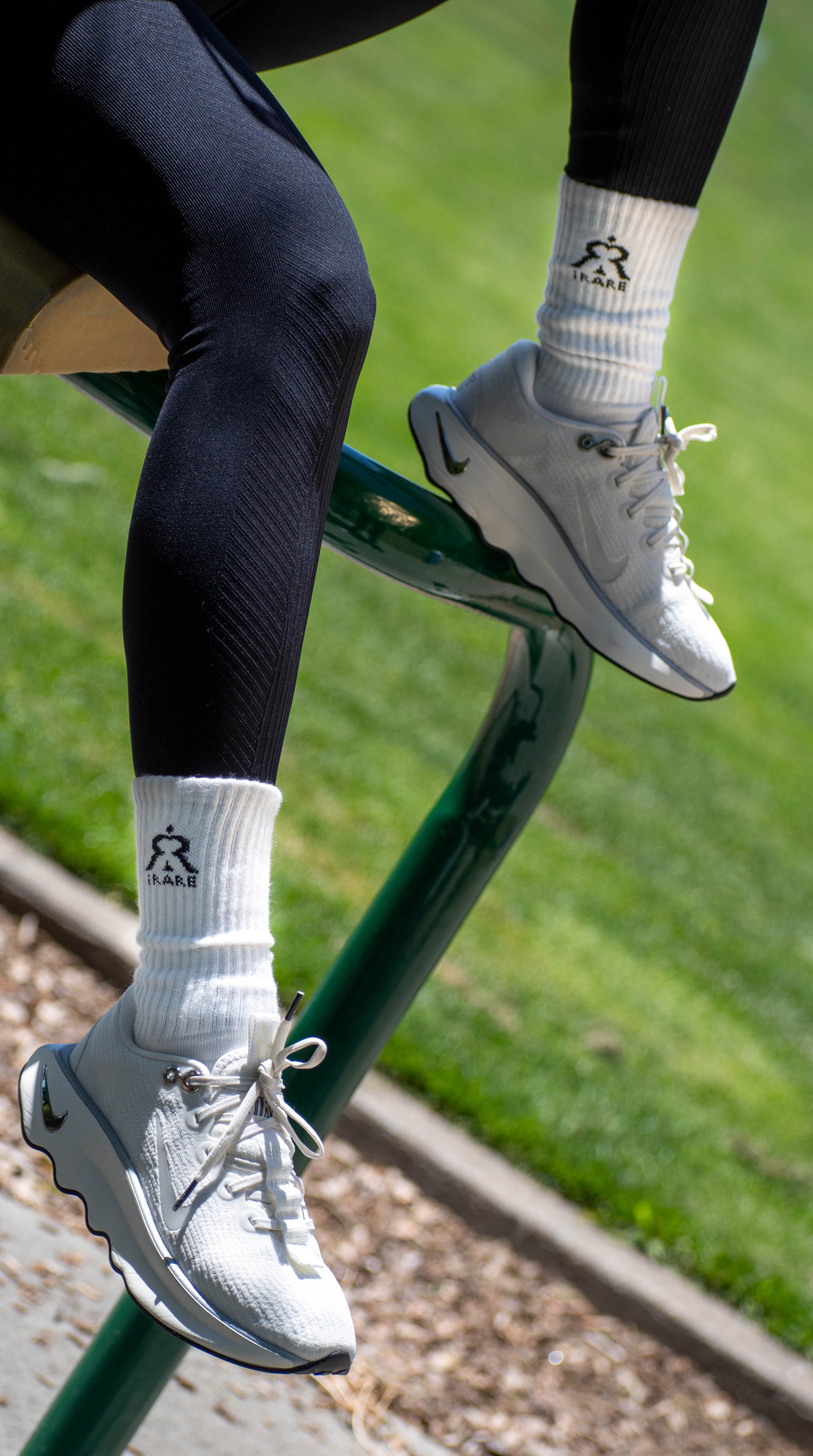 crew socks on-model with shoes, outdoor shot