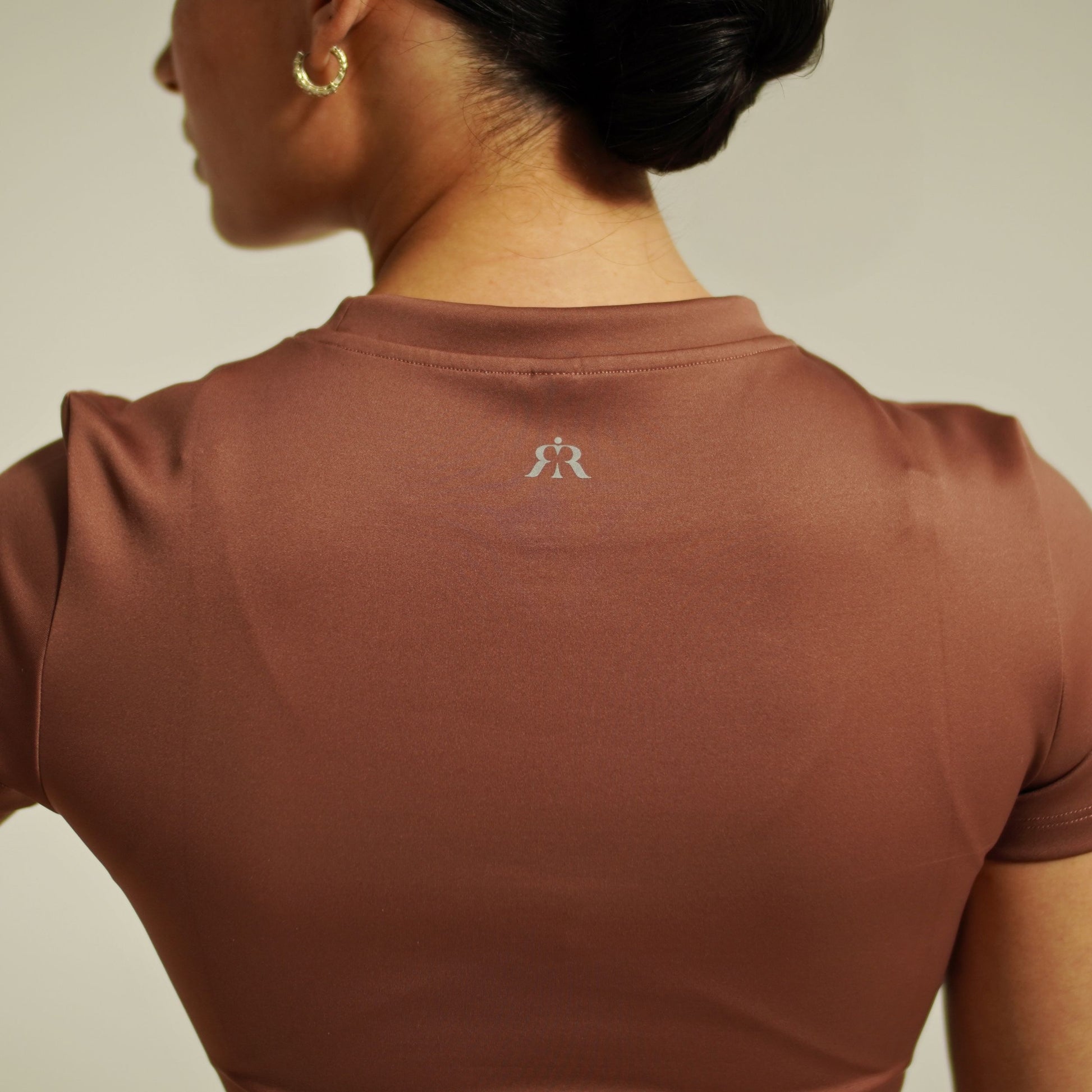 women’s element fitted short-sleeve top dusty mauve back logo detail close-up
