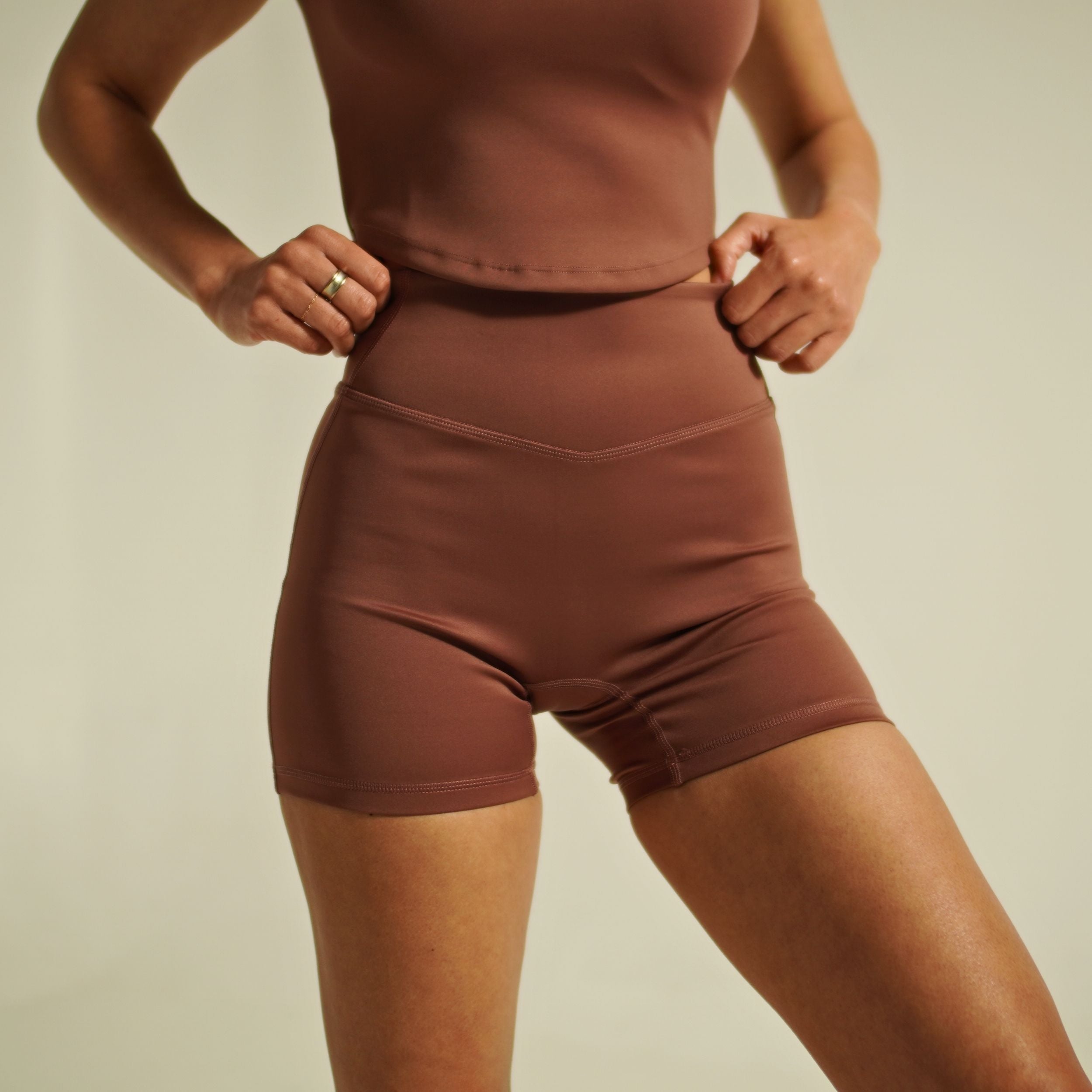 women’s element high-rise dusty mauve shorts front view
