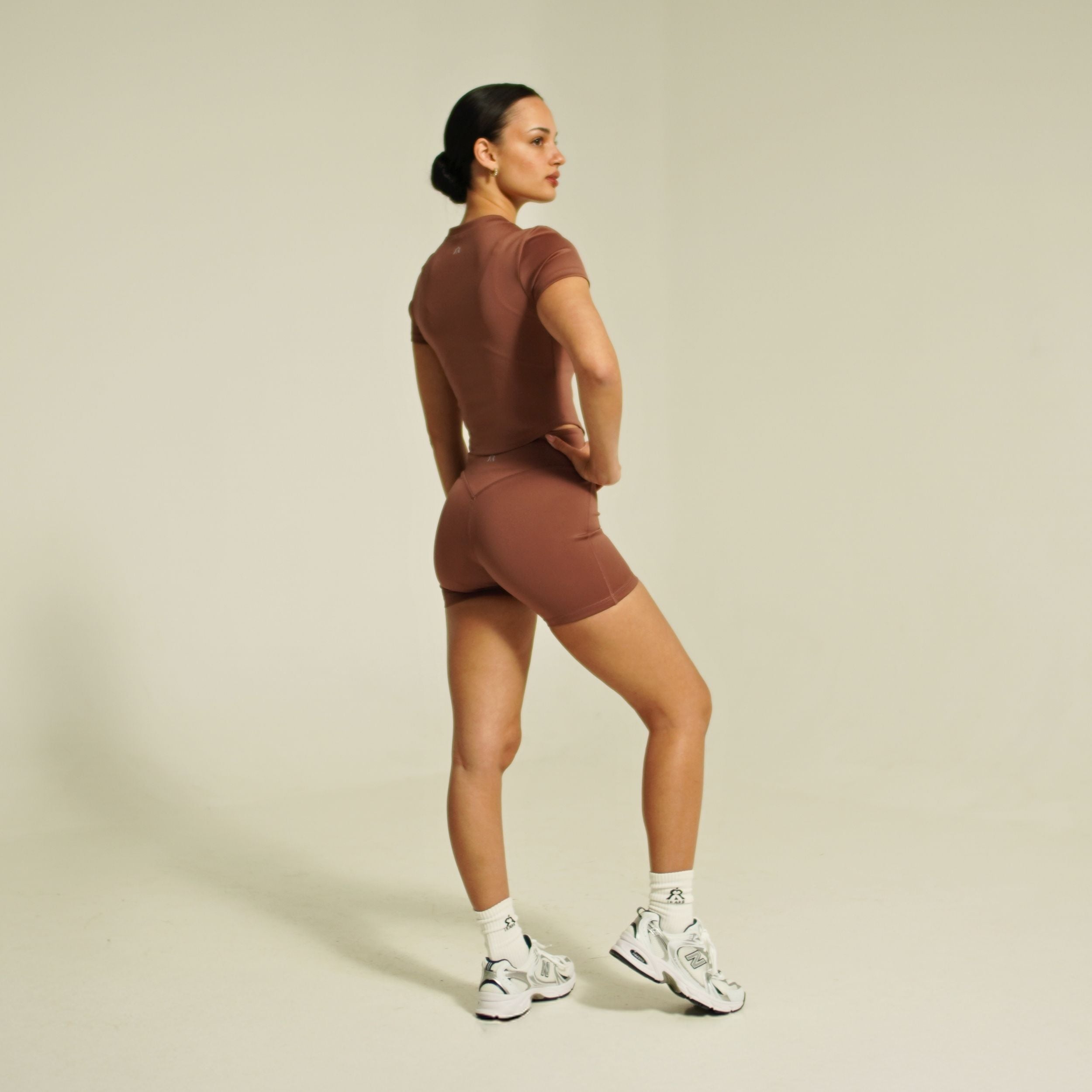 women’s element high-rise dusty mauve shorts side view
